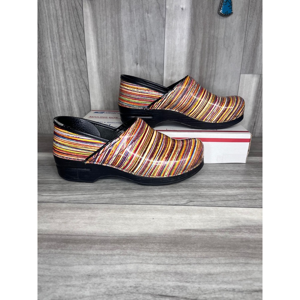 Dansko Professional Clogs Womens 41 Multi Color Striped Good Leather Slip On